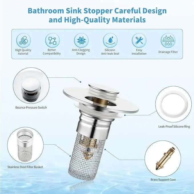 Pop-Up Bathroom Sink Drain Strainer